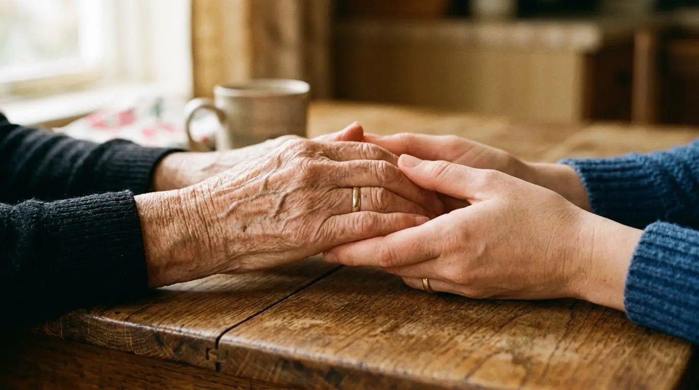 Mains d'un proche tenant celles d'une personne âgée