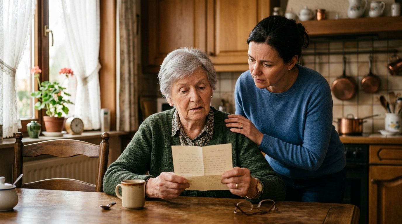 Personne âgée regardant par la fenêtre, illustrant les premiers signes d'Alzheimer